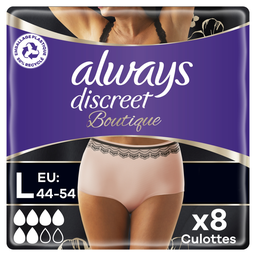ALWAYS Braguitas Incontinencia Discreet Boutique Talla L Beige, 8 unidades