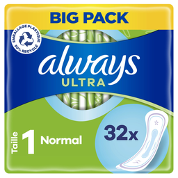 ALWAYS Compresa Higiénica Ultra Normal Talla 1, el paquete de 32 compresas higiénicas