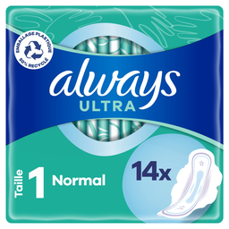 ALWAYS Compresa Higiénica Con Alas Ultra Normal Talla 1, el paquete de 14 compresas higiénicas