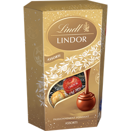 LINDT Cornet de boules assortiment chocolat lait, noir, blanc LINDOR 200 g