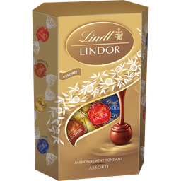 LINDT Cornet de boules assortiment chocolat lait, noir, blanc LINDOR 337 g