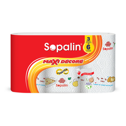 SOPALIN Papel de cocina decorado medias hojas maxi rollo = 6 estándar 3 rollos
