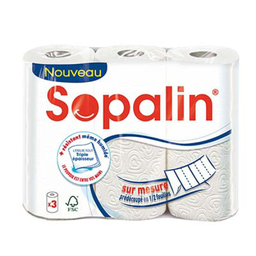 SOPALIN Papel de Cocina Blanco Precortado 3 Rollos