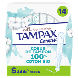 TAMPAX Tampones Compak Coton Protection Super, caja de 14 unidades