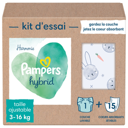 Pampers Hybrid Kit Couche Lavable (3-16Kg) 15 Cœurs Jetables 1 Couche Lavable