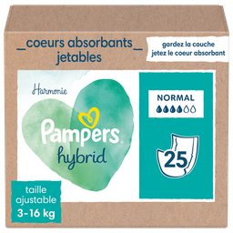 Pampers Hybrid Coeurs Absorbants Jetables Normal (3-16Kg) 25 Couches