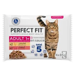 PERFECT FIT Patê para Gato Esterilizado Frango e Vaca em Molho 4 x 85 g