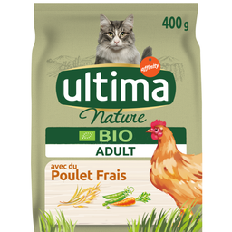 ULTIMA NATURE Croquettes au poulet frais avec riz et légumes bio pour chat 400g