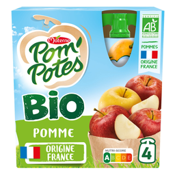 POM'POTES Gourdes pomme bio sans sucres ajoutés 4x90g