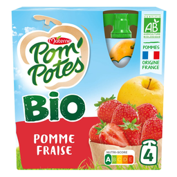 POM'POTES Gourdes pomme fraise bio sans sucres ajoutés 4x90g