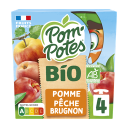 POM'POTES Dessert fruitier Gourdes BIO Pomme Pêche Brugnon 4x90g