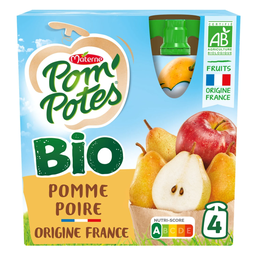 POM'POTES compotes pomme & poire BIO sans sucres ajoutés: les 4 gourdes de 90g