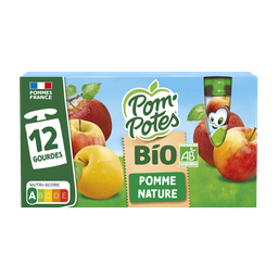 POM'POTES Gourdes compote bio pomme nature sans sucres ajoutés 12x90g