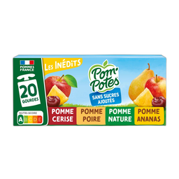 POM'POTES Gourdes pomme nature ananas cerise poire sans sucres ajoutés 20x90g