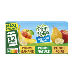 POM'POTES Compote pomme, pomme banane, pomme poire sans sucres ajoutés
