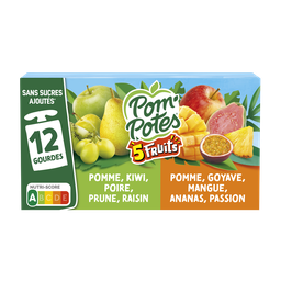 POM'POTES Dessert fruitier Gourdes 5 Fruits Exotiques & Verts 12x90g