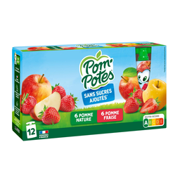 POM'POTES Gourdes pomme nature pomme fraise sans sucres ajoutés 12x90g