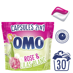 OMO Cápsulas de detergente 2en1 Rosa y Lila blanca 30 cápsulas