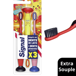 SIGNAL Brosse à dents Extra Souple Enfant 7 Ans+ Pokémon, le lot de 3 brosses à dents