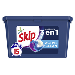 SKIP Detergente en Cápsulas Ultimate Active Clean 3En1, caja de 15 cápsulas