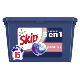 SKIP Lessive Capsule 3En1 Sensitive, caja de 15 dosis