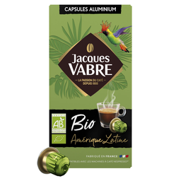 JACQUES VABRE Café en cápsulas Compatible Nespresso América Latina Bio, caja de 10 cápsulas