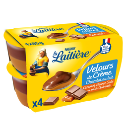 LA LAITIERE Crema de Postre Chocolate con Leche y Caramelo 4 tarros de 85 g