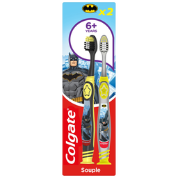 COLGATE Escova de dentes infantil Batman/Wonder Woman macia +6 anos x2