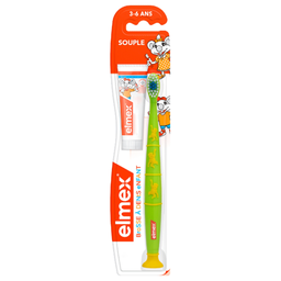 ELMEX Kit Cepillo de dientes infantil 3-6 años + pasta dental, lote de 2 cepillos de dientes + 1 pasta dental