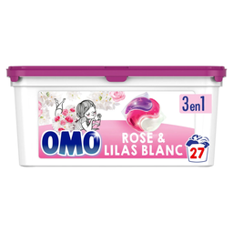OMO Lessive capsules 3 en 1 Rose et lilas blanc 27 capsules