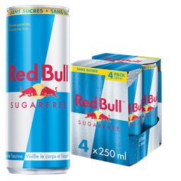 RED BULL Boisson énergisante sans sucres les 4 canettes de 250 ml