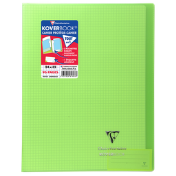 CLAIREFONTAINE Cahier piqure 24x32cm 96p petits carreaux vert - KOVERBOOK