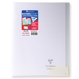 CLAIREFONTAINE Cahier piqure 24x32 96p grands carreaux incolore - KOVERBOOK