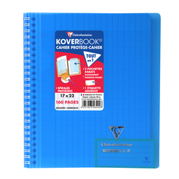 CLAIREFONTAINE Koverbook spirale Enveloppante Avec Rabats 170X220 160 Pages Seyes Papier P.E.F.C. Couverture Translucide Bleu 90g