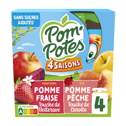 POM'POTES 4 Saisons Apple Strawberry & Apple Peach Compote 4 x 90 g