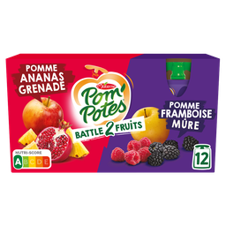POM'POTES Battle2Fruits Apple Pineapple Pomegranate & Apple Raspberry Blackberry Pouches 12 x 90 g