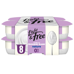 DANONE Fromage blanc nature allégé 0% mg LIGHT&FREE 8x100 g