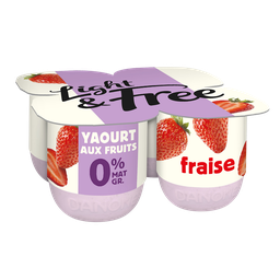 DANONE Yaourt aux fruits allégé 0%mg fraise LIGHT&FREE 4x125 g