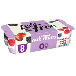 DANONE Yaourt brassé allégé framboise fraise mûre myrtille 0% MG 8x125 g