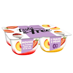 DANONE Light&Free 0% mousse au fromage blanc allégé sur lit de fruits Fraise Pêche 4x115 g