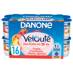 Danone Velouté Yaourt Brassé Aux Fruits Mixés Fraise Framboise Pêche Abricot 16X125G