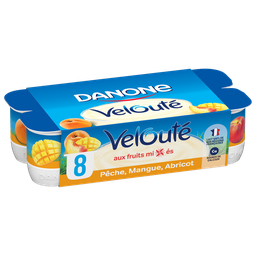 Danone Velouté Yaourt Brassé Aux Fruits Mixés Pêche Mangue Abricot 8X125G