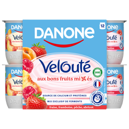 Danone Velouté Yaourt Brassé Aux Fruits Mixés Fraise Framboise Pêche Abricot 12X125G