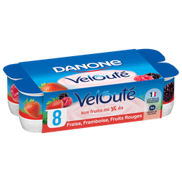 Danone Velouté Yaourt Brassé Aux Fruits Mixés Fraise Framboise Fruits Rouges 8X125G