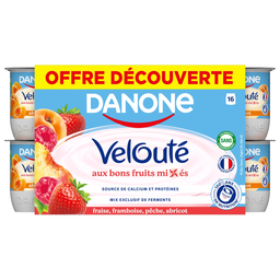 DANONE Velouté Stirred yogurt with mixed fruits strawberry raspberry peach apricot 16 pots of 125 g