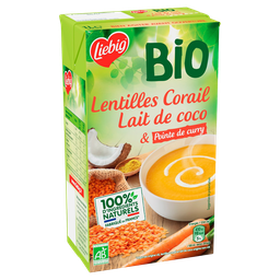 LIEBIG Sopa bio de lentejas coral leche de coco y curry 1 L