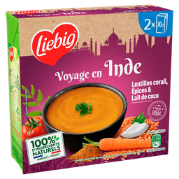 LIEBIG Sopa Voyage en Inde Lentejas Coral y Leche de Coco 2 bricks de 30 cl