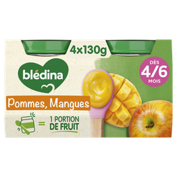 BLEDINA BLEDICHEF - Petits bébé aux fruits pommes mangues, de 6 à12 mois - 4x130g