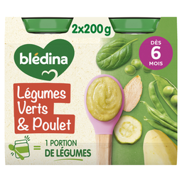 BLEDINA BLEDICHEF - Plat bébé du midi Légumes verts poulet, de 6 à 12mois - - Petits bébé 2x200g
