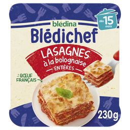 BLEDINA BLEDICHEF - Plat bébé du midi Lasagnes à la bolognaise, dès 15mois - 230g